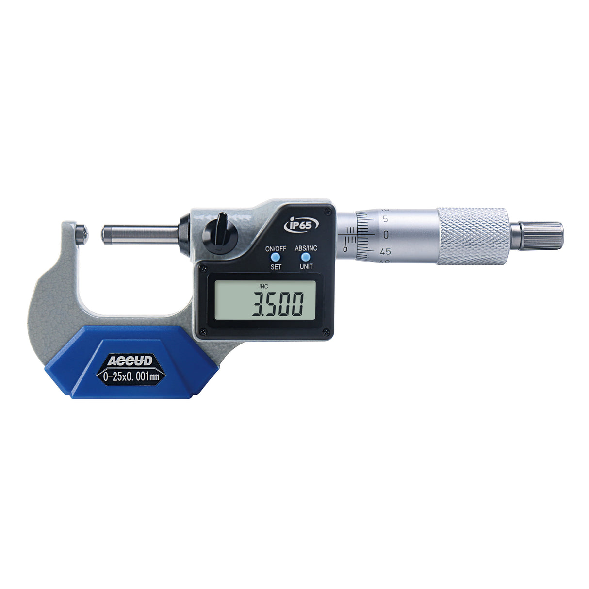 DIGITAL SPHERICAL ANVIL TUBE MICROMETER, spherical anvil, flat spindle tip range 75-100mm/3-4" resolution 0.001mm/0.00005"